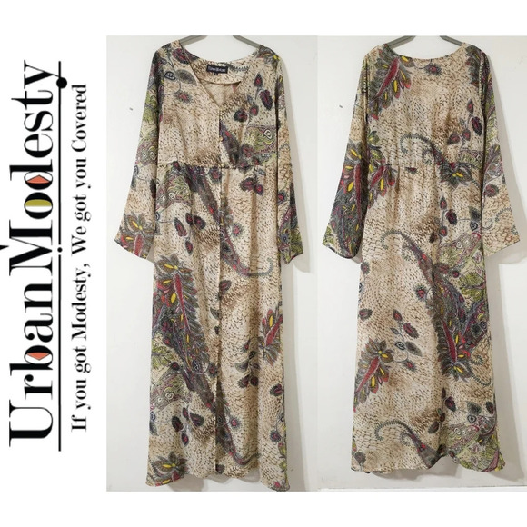 URBAN MODESTY Long Sleeve Sheer Paisley Print Long Line Cardigan Cover-up, XXL - Picture 1 of 16